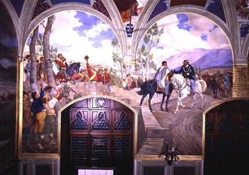 Das Treffen zwischen Giuseppe Garibaldi (1807-82) und König Vittorio Emanuele II. (1820-78) am 26. Oktober 1860 in Teano, Italien, 1886